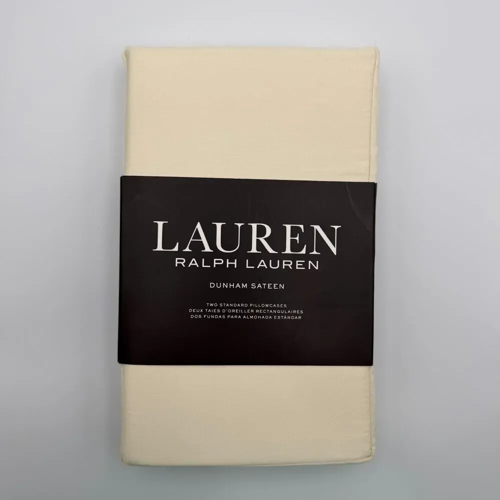 Lauren Ralph Lauren Dunham Sateen Standard Pillowcases Set 2 Cream Cotton NIP